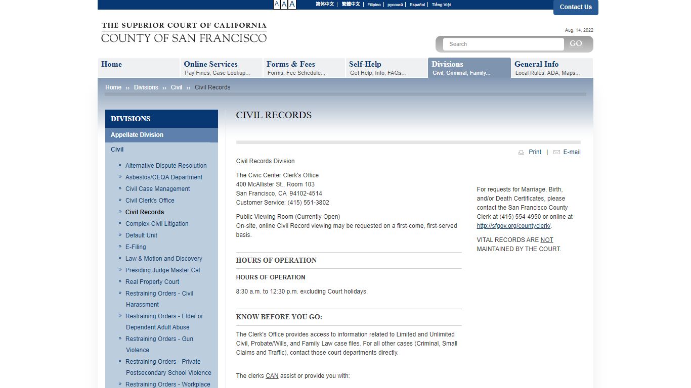 Civil Records - County of San Francisco